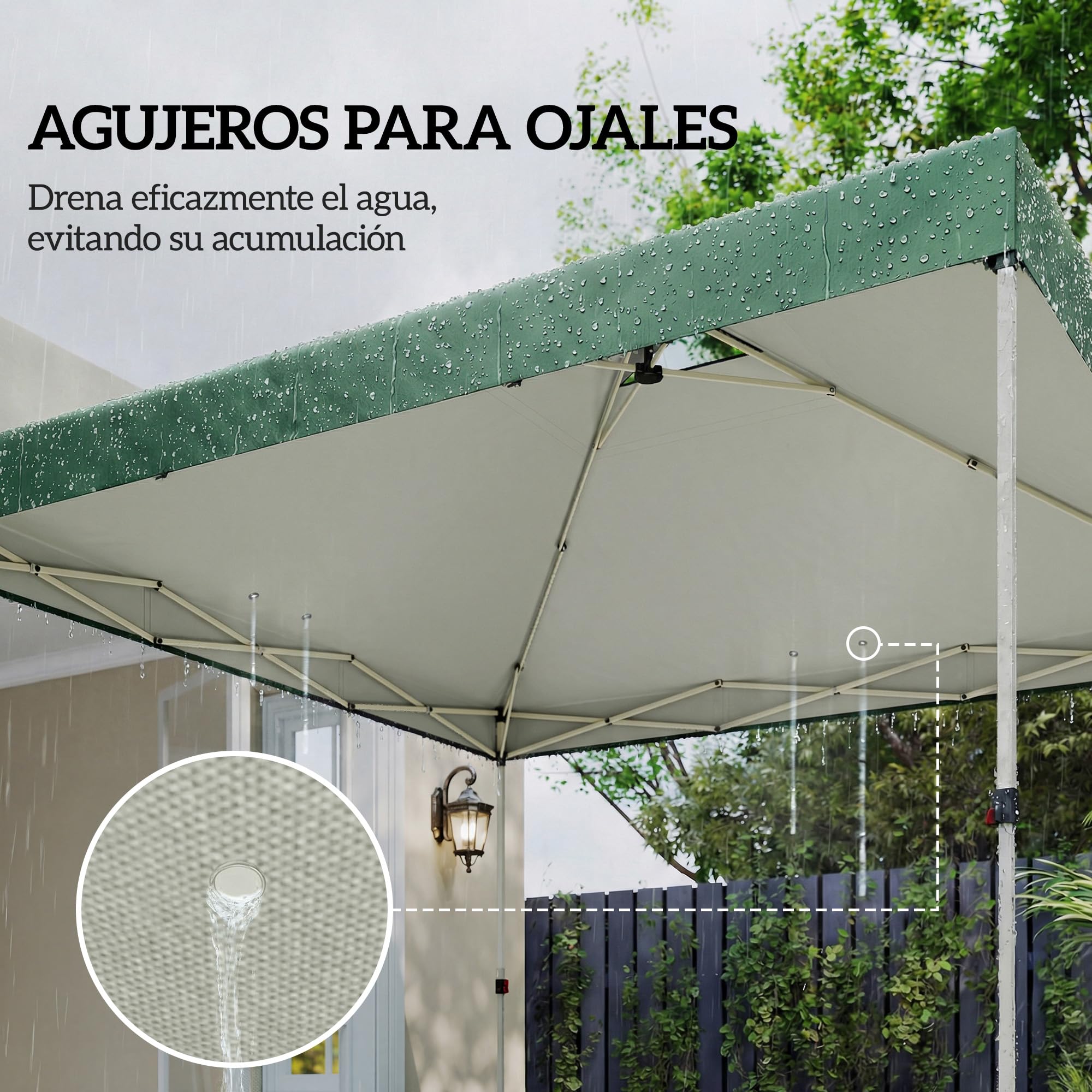 Outsunny Toldo de Pérgola de Recambio 3x3 m Techo de Repuesto para Carpa Plegable de Jardín de Tela Oxford 210D con 8 Orificios de Drenaje y Doble Ventilación Protección UV 50+ Solo TOLDO Verde