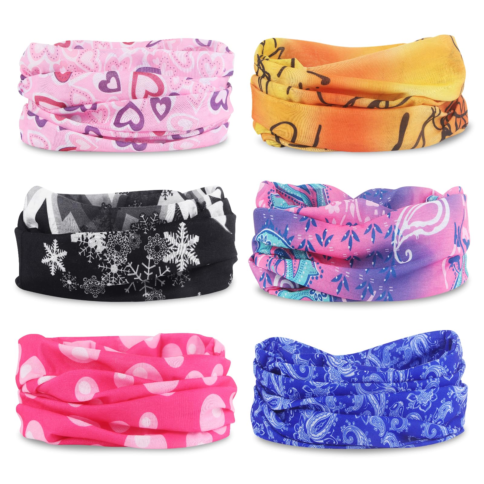 Multifunctional Scarf Pack of 6 Multifunctional Scarf Women Men Seamless Bandanas Multifunctional Scarf Printed Bandanas Headband UV Residence for Yoga Hiking Riding Motorcycling,