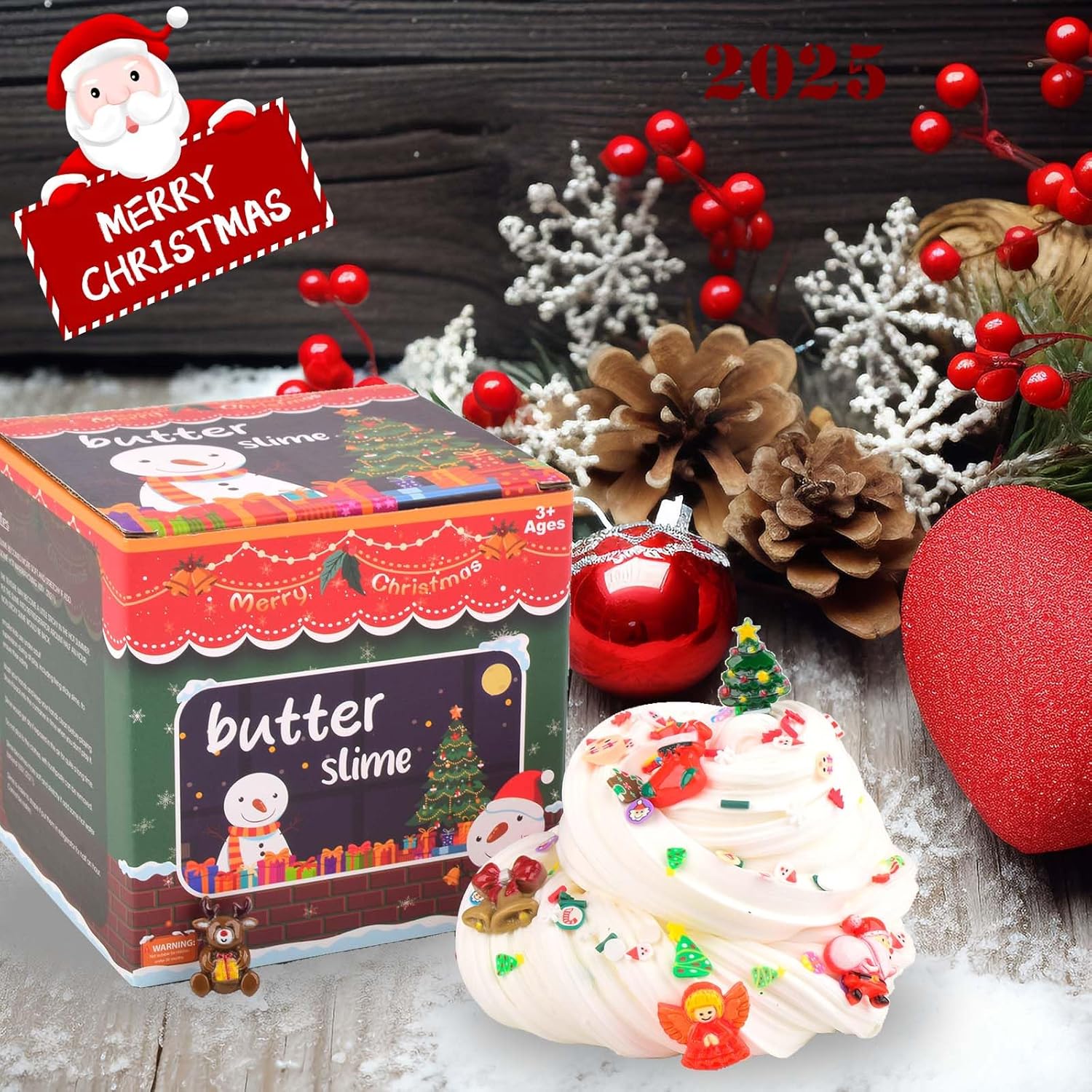 Christmas Prefabricated 500ml White Butter Clay Bucket, for Boys and Girls Aged 4-6 and 7-12, Slime Decompression Toy, DIY Butter Puree That can be Played with Multiple People