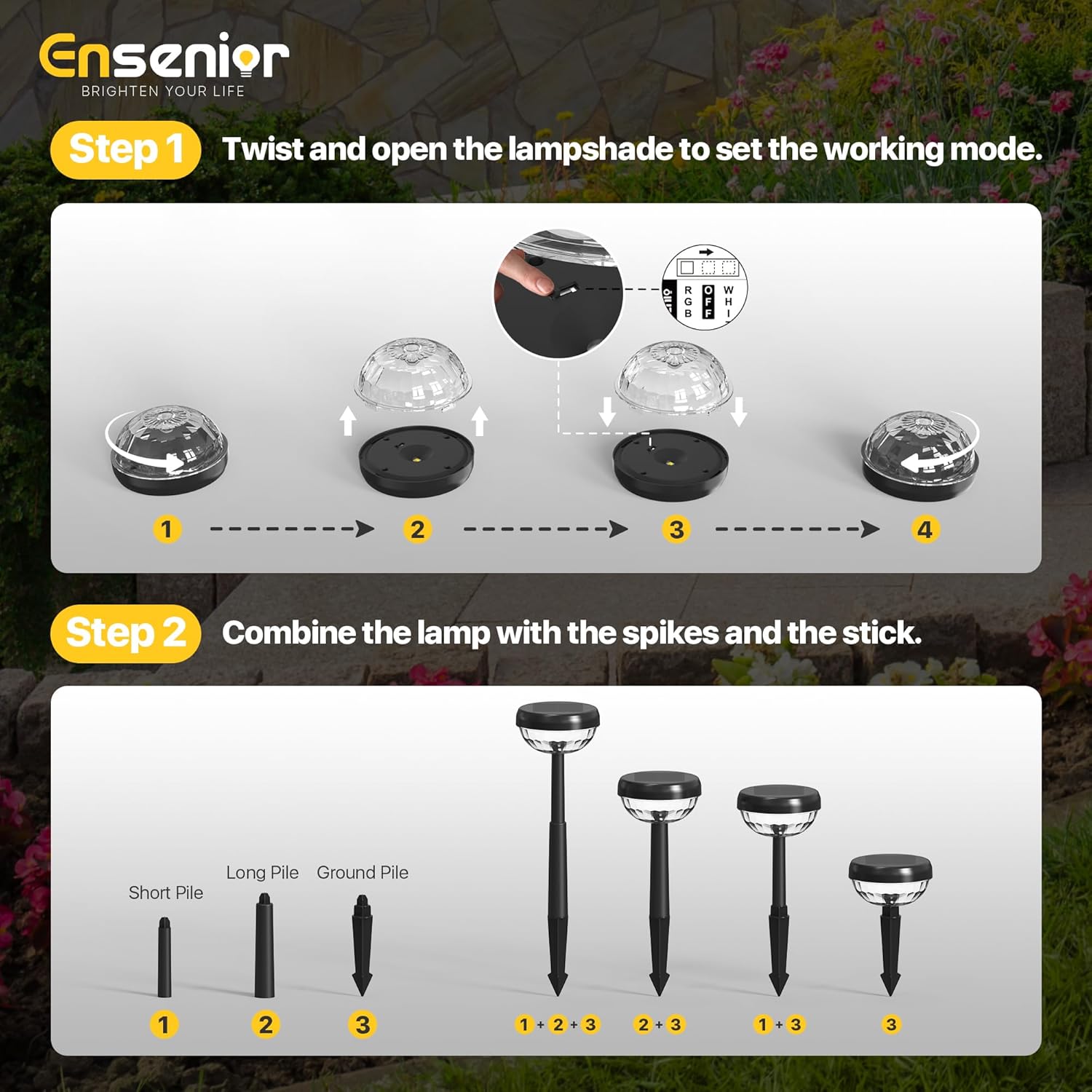 Ensenior 8 Pack Solar Pathway Lights, Multicolor & Warm White LED, IP65 Waterproof, Garden Back Yard Solar Lights Outdoor Decorative