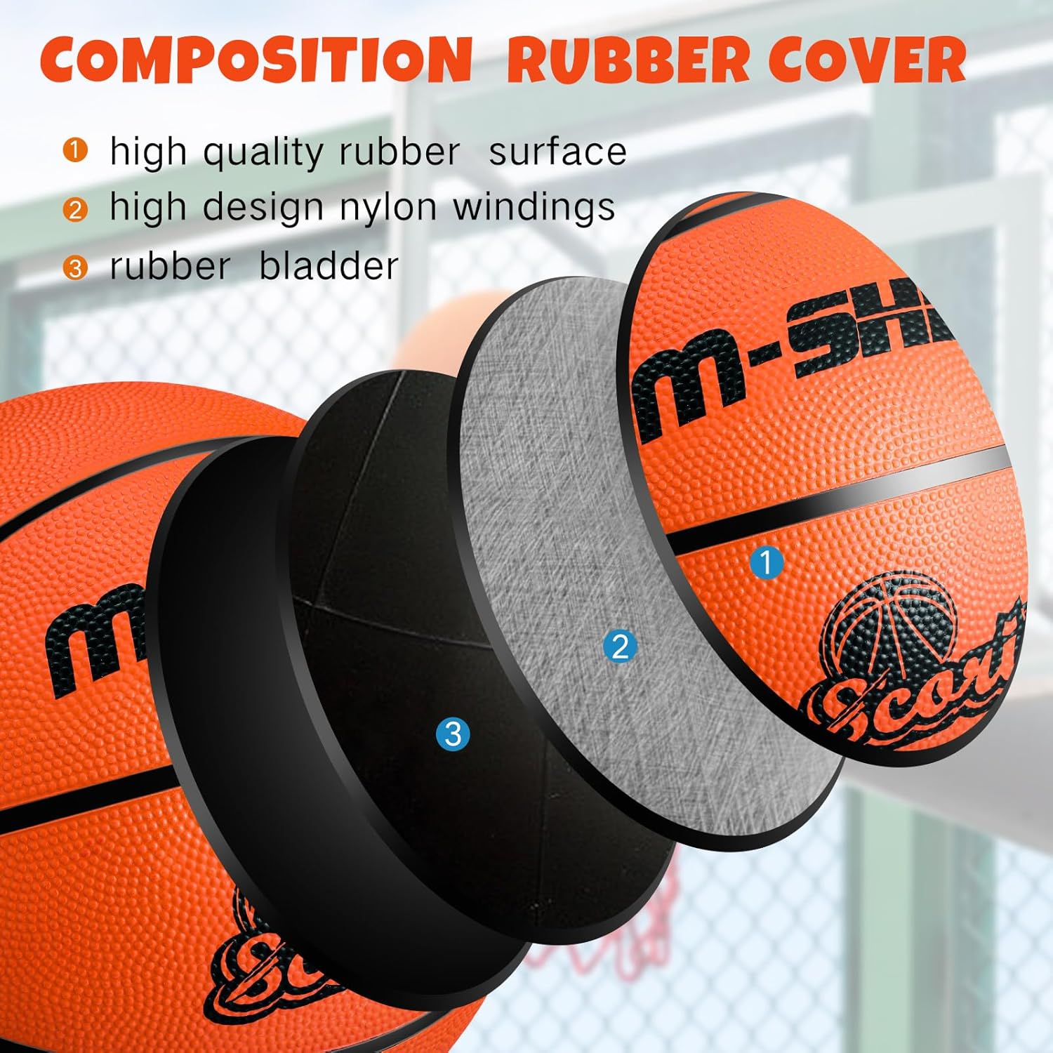 Jenaai 12 Pieces Rubber Basketballs Bulk Official Size 5 (27.5") Kids Youth Basketball Outdoor with Pump for Training and Play Teen Boys and Girls Gifts