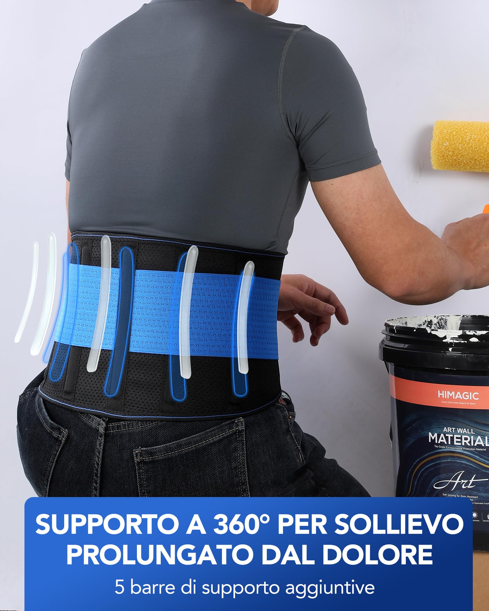Fitomo Fascia Lombare Supporto Schiena con Cuscinetto 3D e 5 Stecche, Tessuto A Rete Ultra Fine, Fascia Elastica Lombare Donna Uomo per Lavoro, Ernia del Disco,Sciatica, Postura
