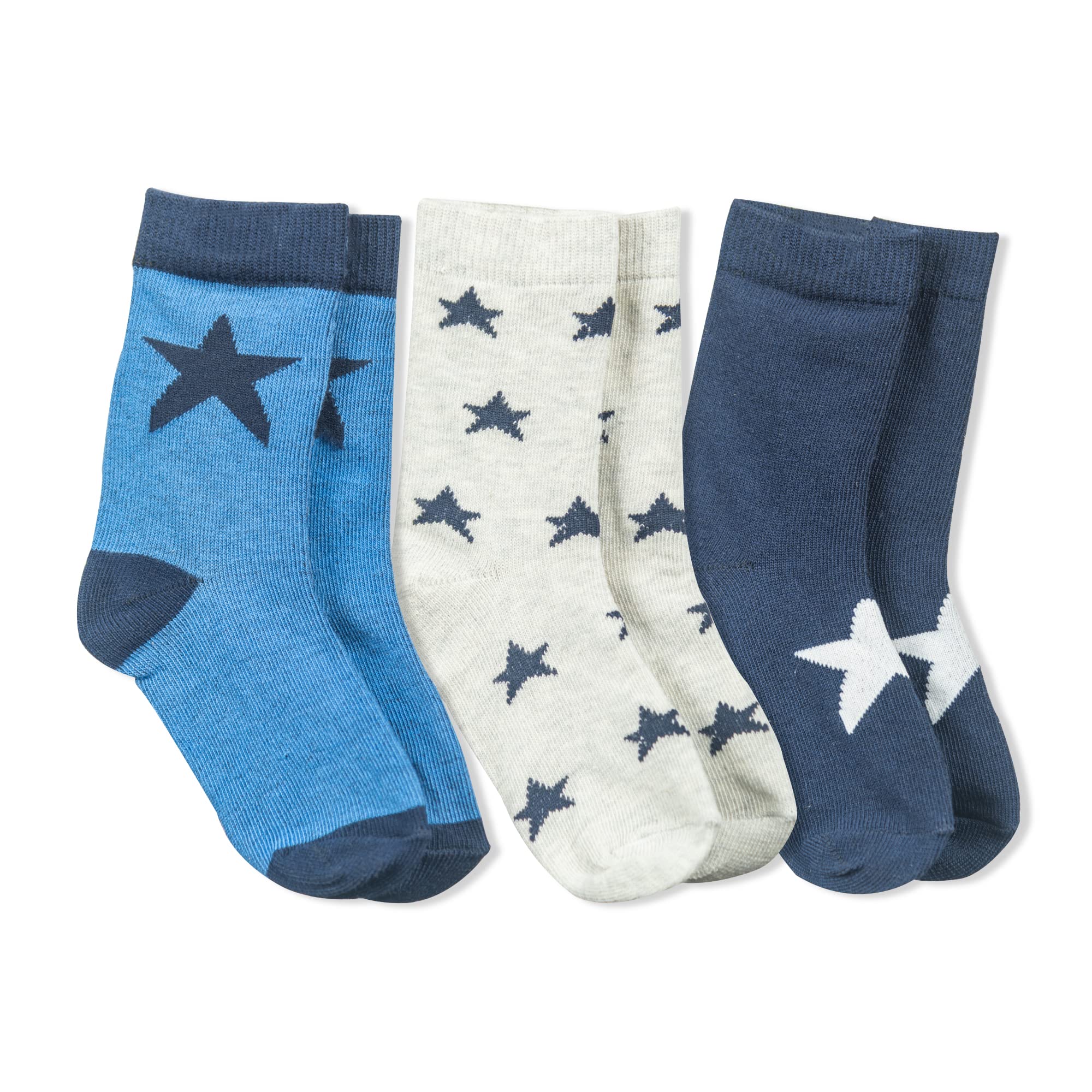 Mylo Essentials Antibacterial Ankle Length All Seasons Soft Knitted Cotton Breathable Baby Boys’ & Girls’ Socks Multi Design Pack of 3 Pairs (12 Months-24 Months) - Unisex Starry Nights