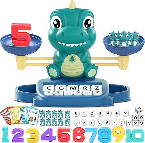 Juguete de equilibrio matemático de dinosaurio para niños y niñas - Juguete Montessori de emparejar letras para niños de 3 años, juguete educativo