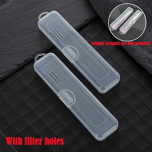 Miniatura 6 de 4 piezas de tamaño de viaje para raspador de lengua, contenedor portátil transparente para limpiador de lengua, caja de transporte de cepillos de
