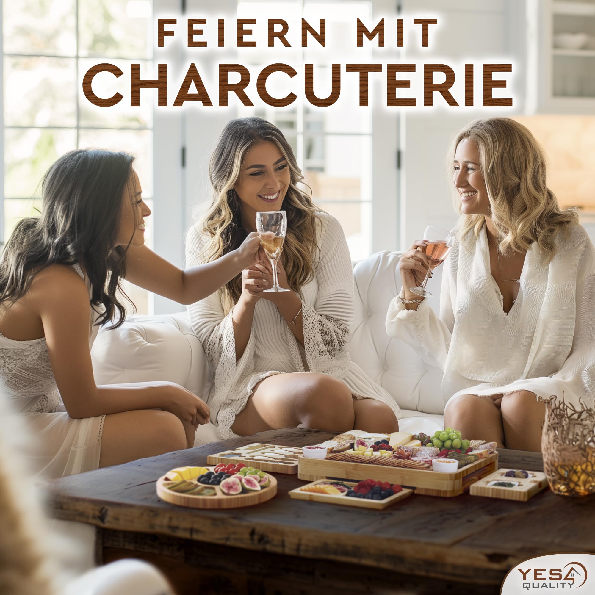 Charcuterie Boards Deluxe Geschenkset – 23-teilig, Bambus – großes Käsebrett plus Obsttablett als Geburtstagsgeschenk