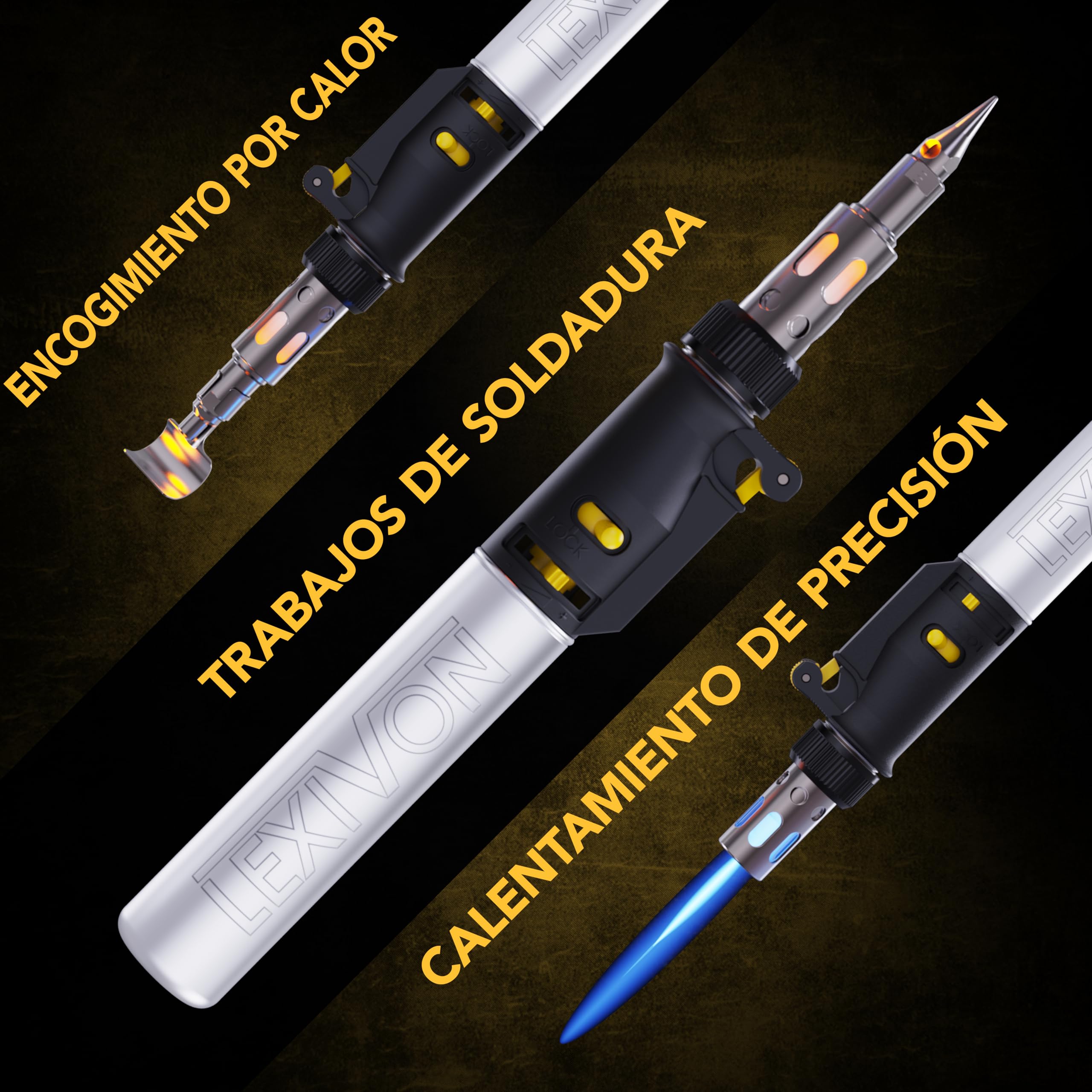 LEXIVON Kit multipropósito soldador de butano | Juego de 7 puntas de llama ajustable con autoencendido inalámbrico | Pro Grade Equivalente (LX-770)