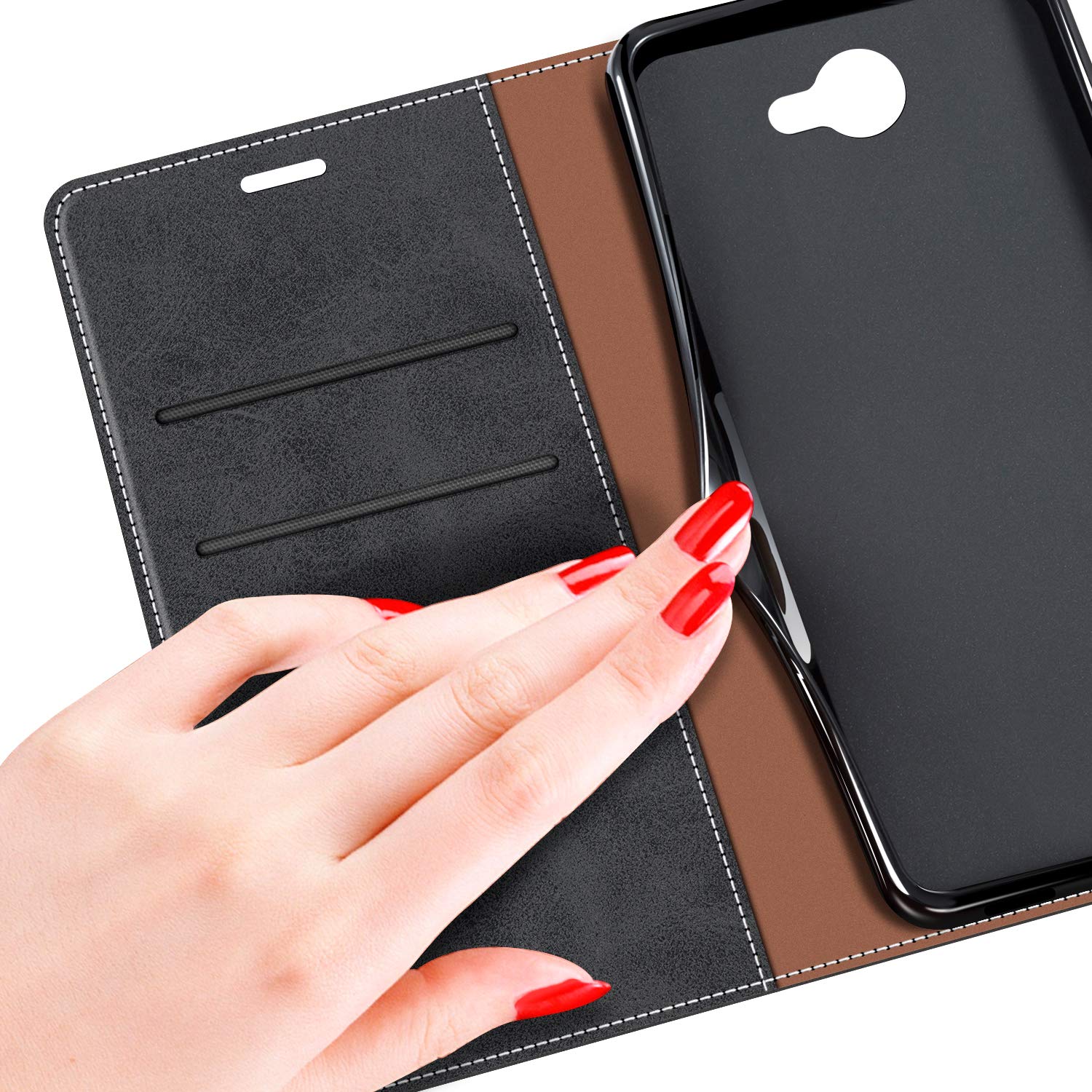 MOBESV Leder Flip-Hülle Für Huawei P Smart 2021 – Mit Kartenfach, Ständer Und Magnetverschluss, Schwarz