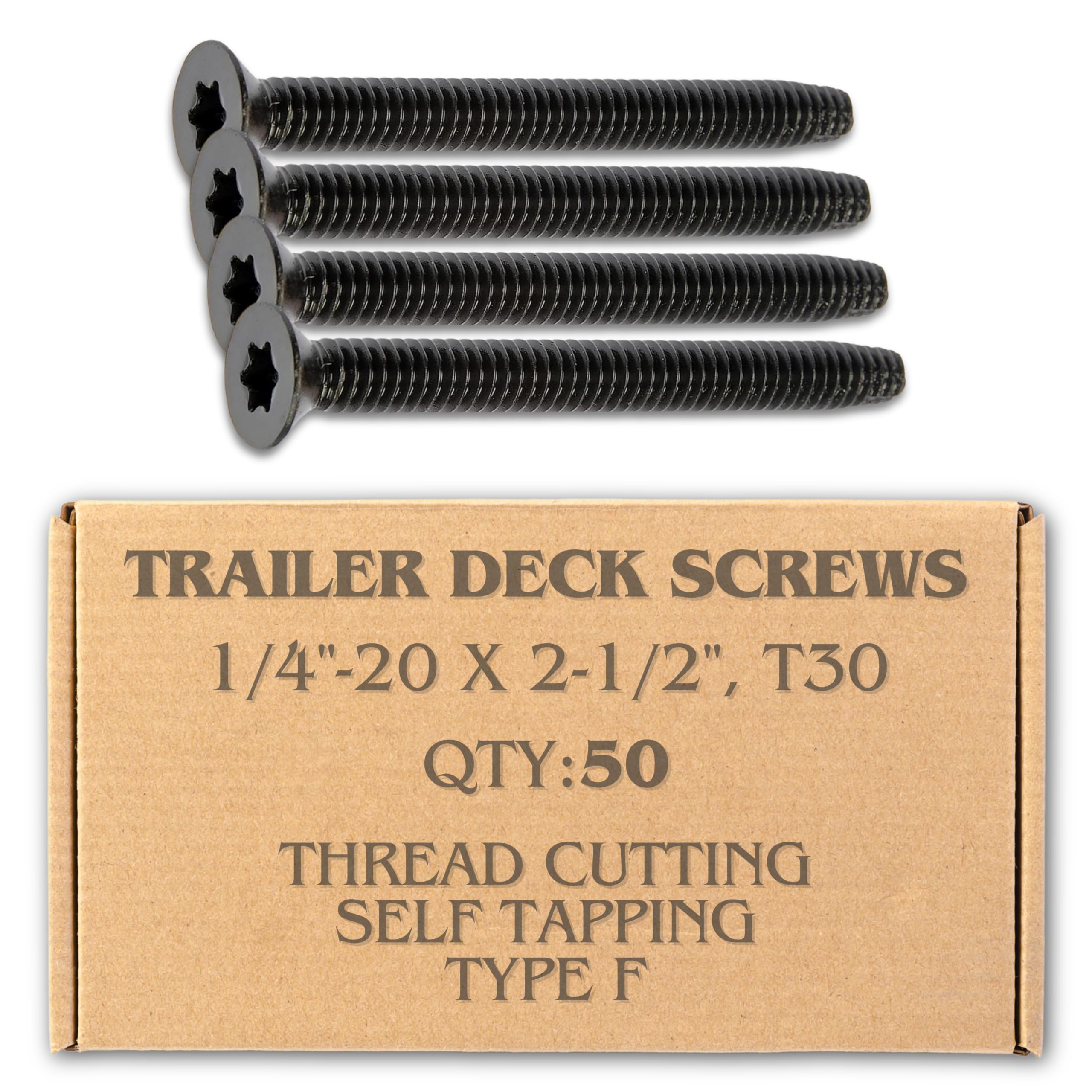 50pcs Trailer Deck Screws Self Tapping 2-1/2 in, 1/4-20 Thread, Flathead T30 Torx Wood to Metal Self Tapping Deck Screws for a Trailer