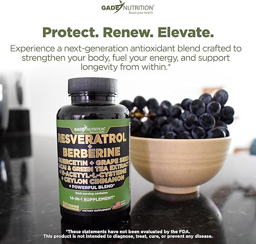 Miniatura 8 de Resveratrol 6000 mg berberina 3000 mg Quercetina 2000 mg extracto de semilla de uva 3000 mg extracto de té verde N-acetil cisteína - Suplemento