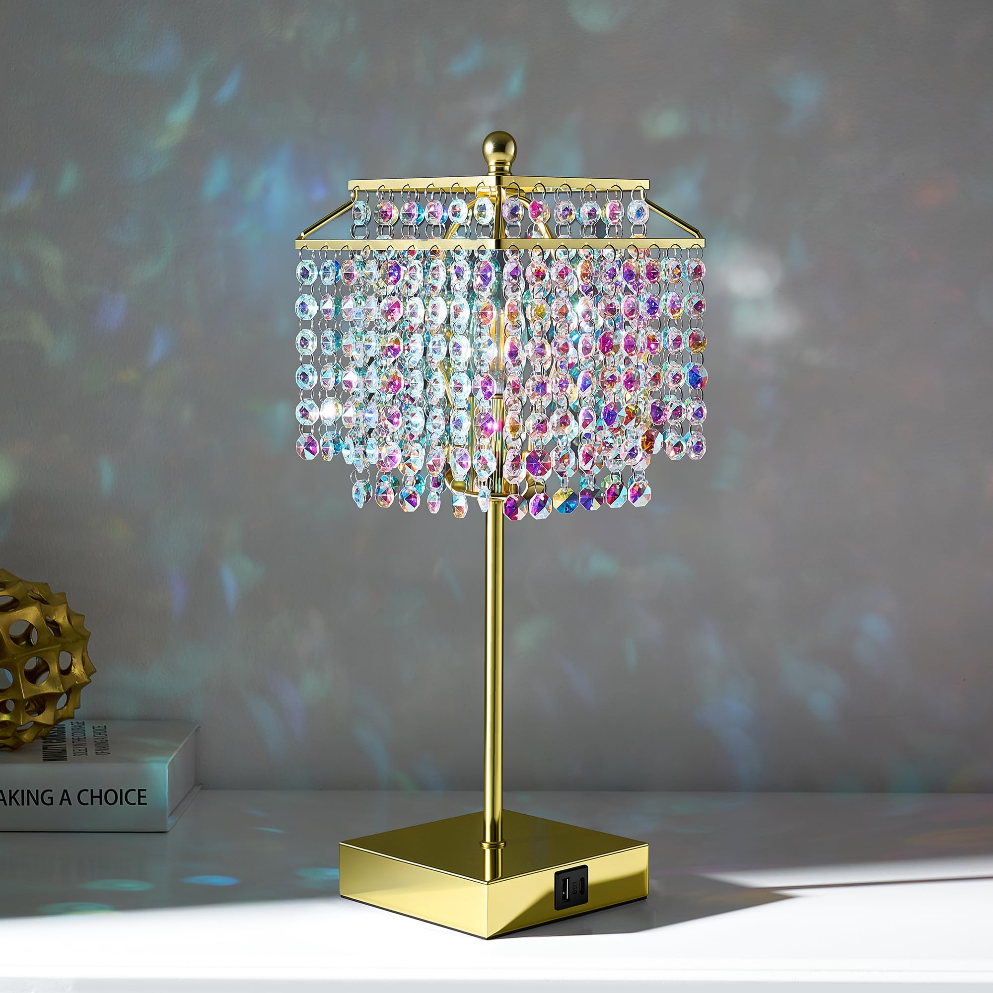 Luvkczc Multicolor Crystal Touch Table Lamp, Bedside Lamps Nightstand Lamps