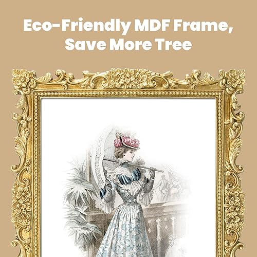 Vista 14 de GUOER Portarretratos vintage de 5 x 7 pulgadas con frente de cristal, marco antiguo para colgar en la pared de mesa (5 x 7 pulgadas, dorado claro)