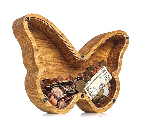 Miniatura 10 de BUTTERFLY Piggy Bank For Boys and Girls - Personalized Money Box For Kids - Wooden Coin Saver - Perfect Gift Idea For Developing Money Saving Habit