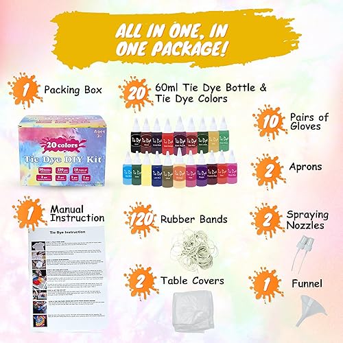 Vista 24 de Kit de teñido anudado para niños y adultos, juego completo de teñido anudado con polvo de teñido anudado en paquetes de recambio de teñido anudado