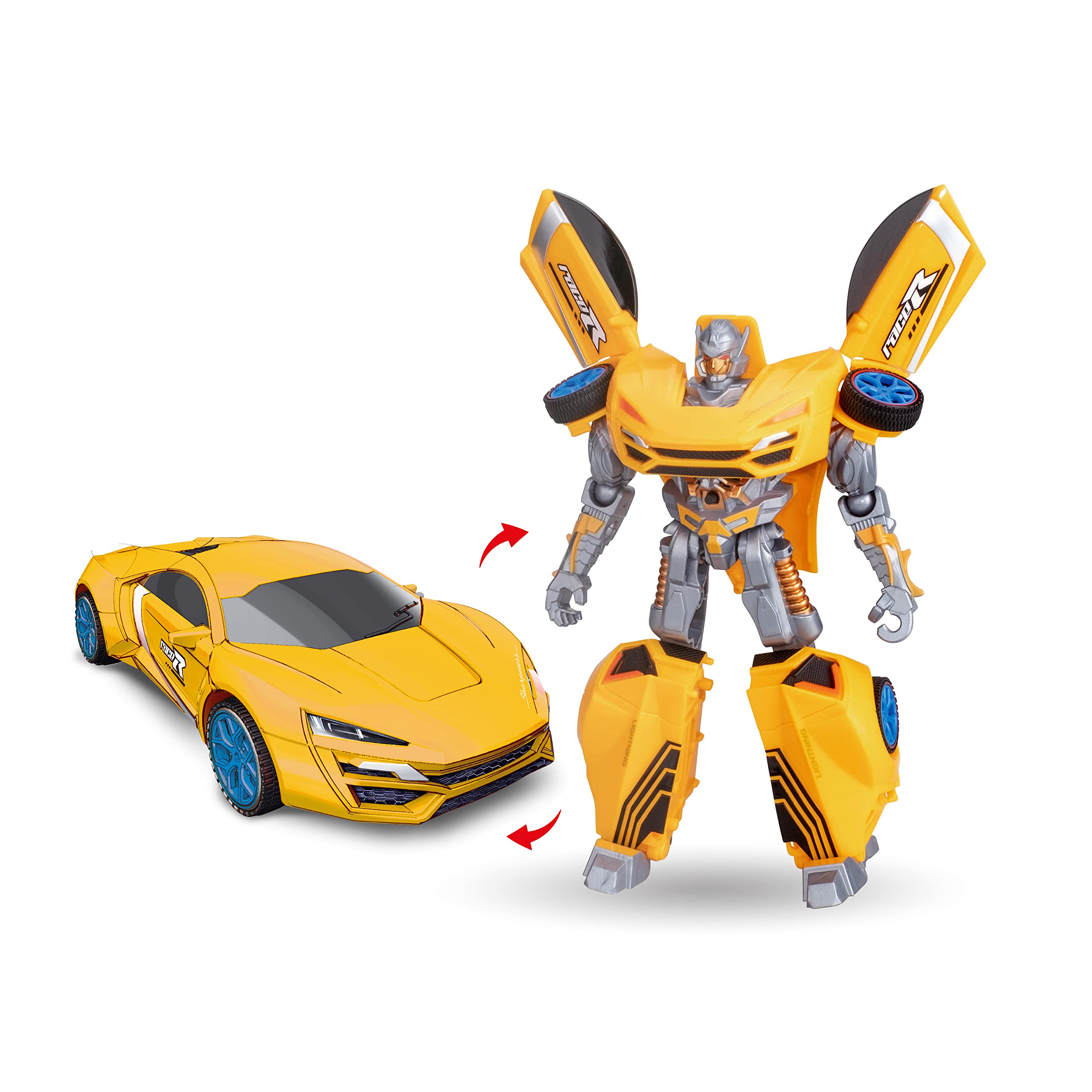 Toi-Toys Roboforces Transformers zabawka 2 w 1 ze światłem i dźwiękiem – robot samochodowy – losowy kolor – 3 bronie – od 3 lat – figurka 24 cm