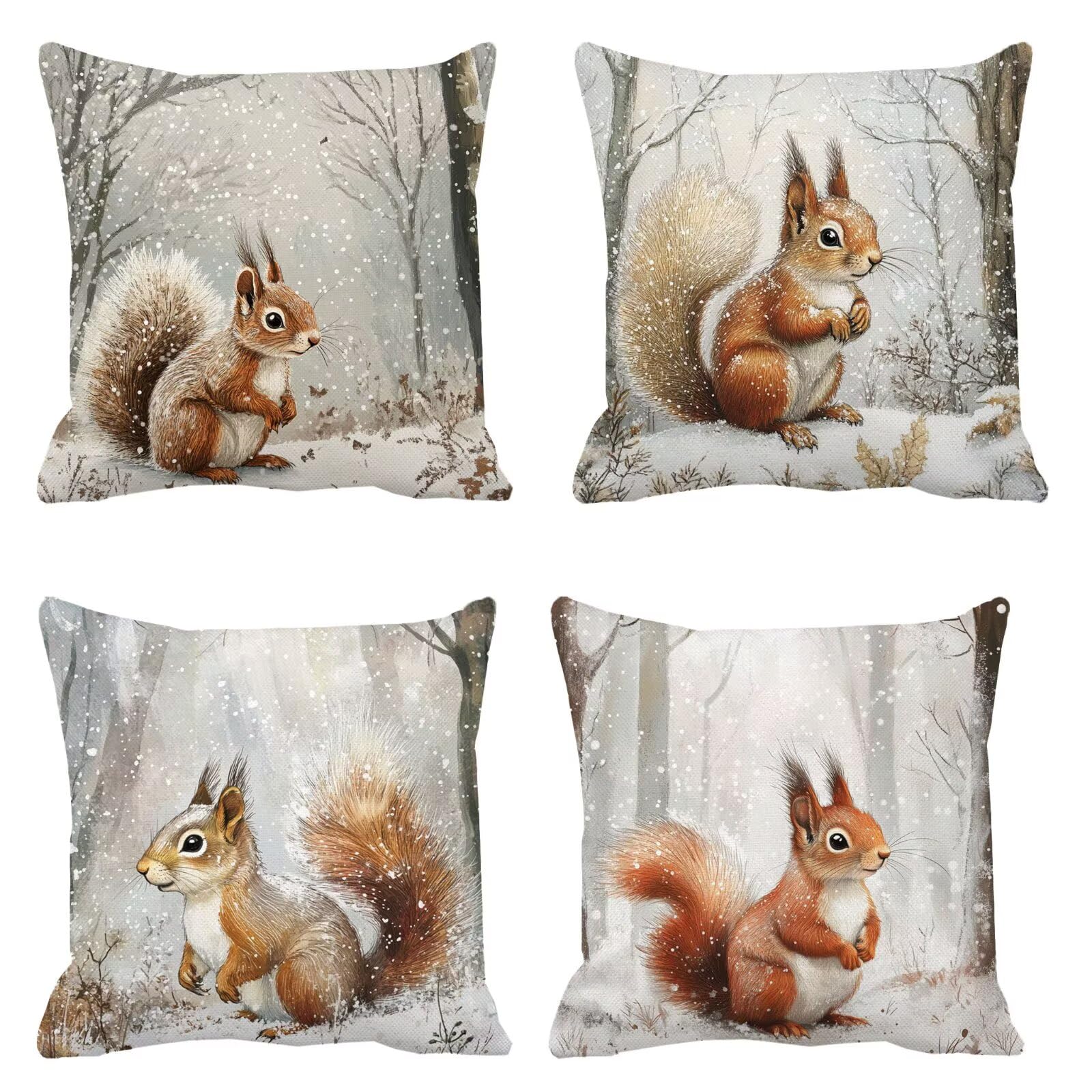 scoiattolo Cuscini da Esterno 60x60 Set da 4 Federe Cuscini Divano neve Copricuscini Velluto Copri Cuscino Divano, Impermeabili Copricuscino, Quadrato Cuscino Decorativo, Moderna Decorazione t-807