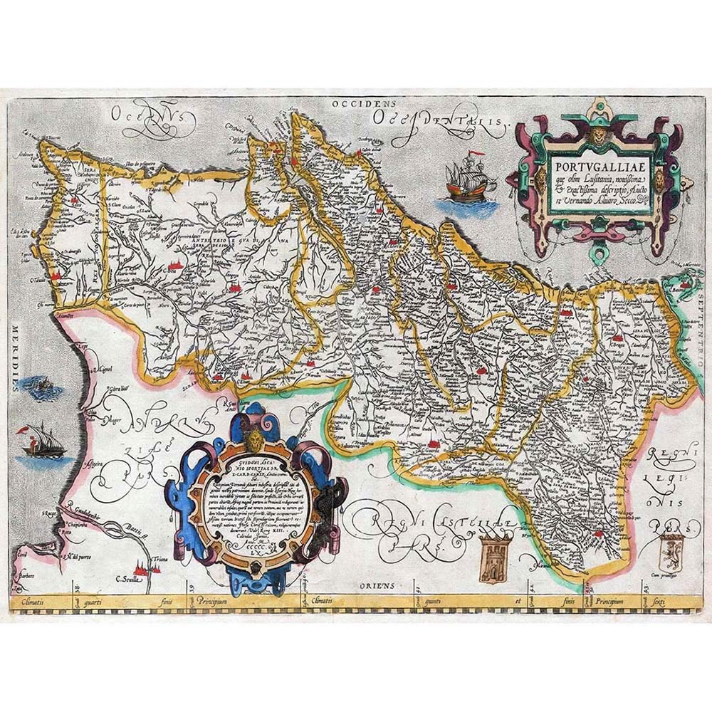Wee Blue Coo Map Antique Portugal Iberia Atlantic Art Print Poster Wall Decor 12X16 Inch