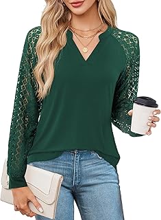 Sponsored You’re seeing this ad based on the product’s relevance to your search query.Learn more about this advertisement Beluring Long Sleeve Women's V-Neck Tunic Raglan Lace Sleeve T-Shirt Plain Top Tops