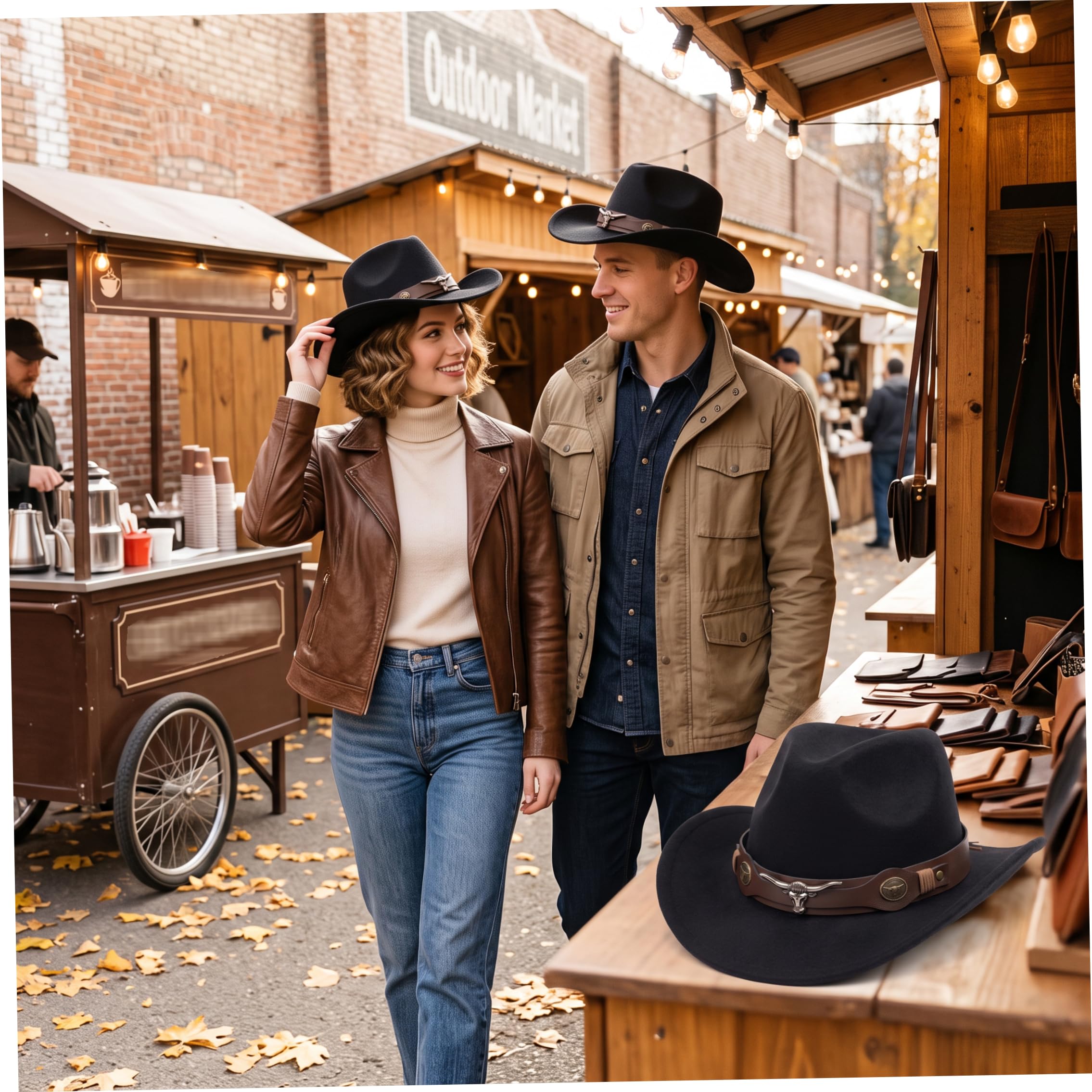 Cappello Western per uomo e donna, finitura Fedora Coffee con testa di