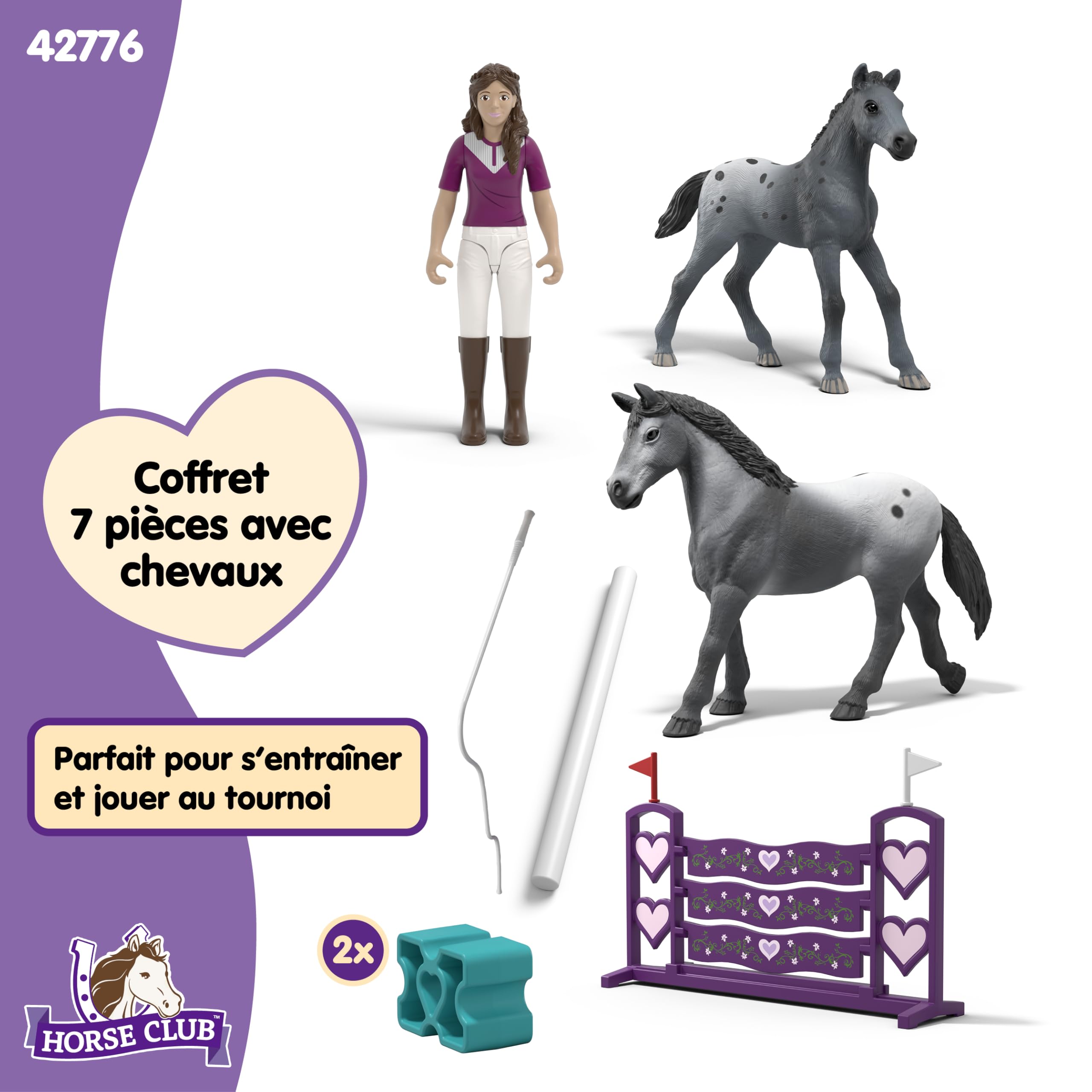 Schleich Horse Club | L’entraînement de Lisa au Tournoi 42776 | Coffret avec Cheval, Poulain, Figurine articulée Lisa, Obstacles & Accessoires d’équitation | Jouet Chevaux dès 5 Ans | 7 pièces