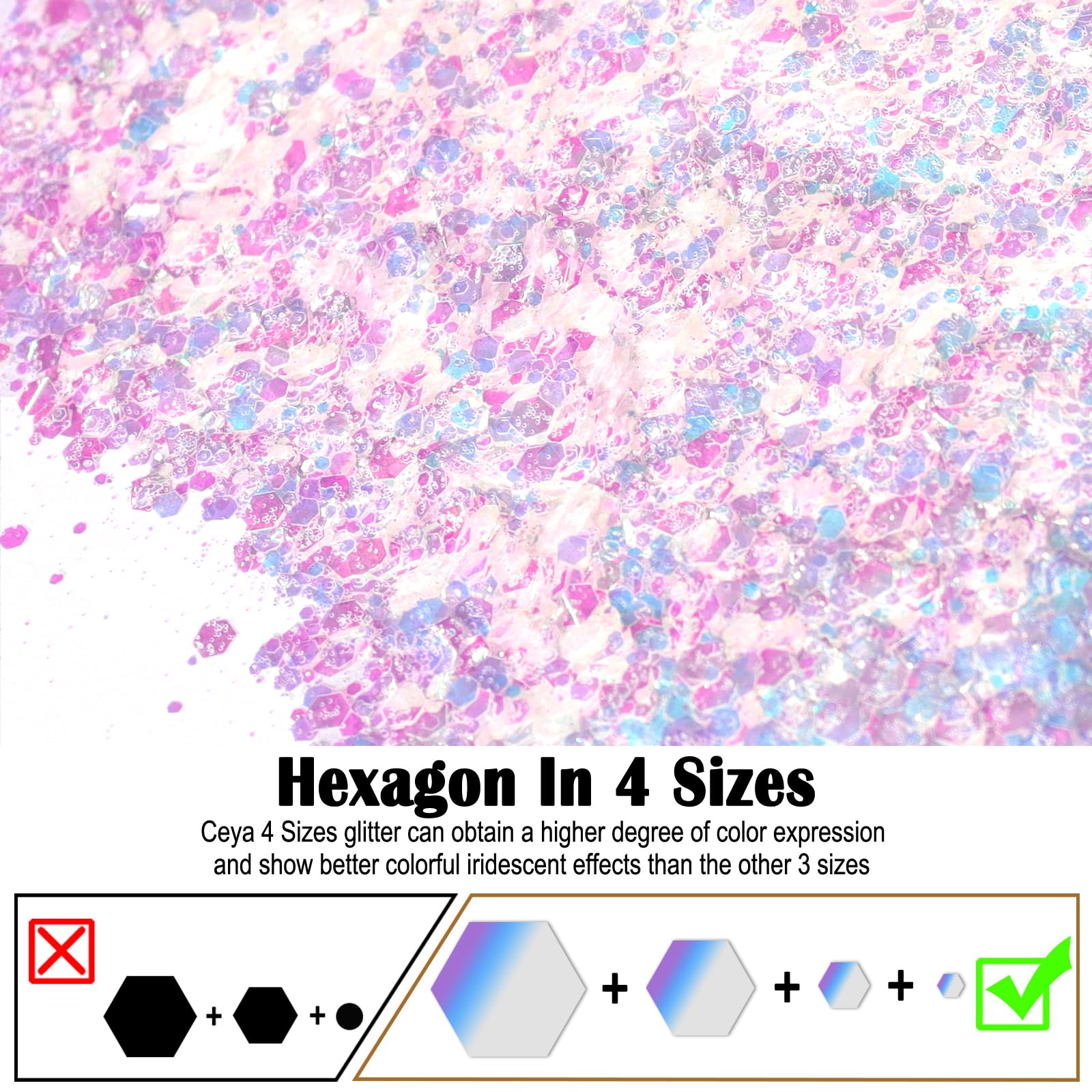 Ceya Paillettes épaisses, 4.9oz/ 140g, Magiques Opal Poudre de paillettes magiques pour loisirs créatifs, opal glitter for résine époxy, nail art, DIY craft, peinture sur gobelet, décoration de Noël