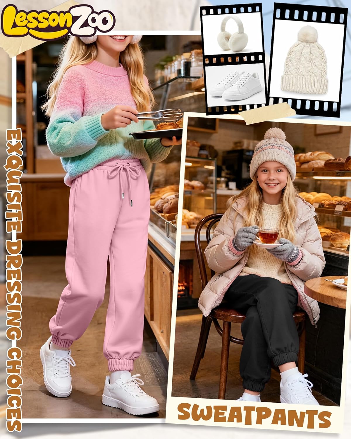 3 Pack Girls Sweatpants Fleece Girls Active Performance Joggers Kids Athletic Pants Casual Sweatpants with Pockets - Image 3