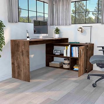 L Shaped Computer Desk, Gaming Table Corner Desk 49 Inch PC Writing Black Desk Study Desks with CPU Stand Side Bag Reversible for Home Office Dorm Small Space Brown