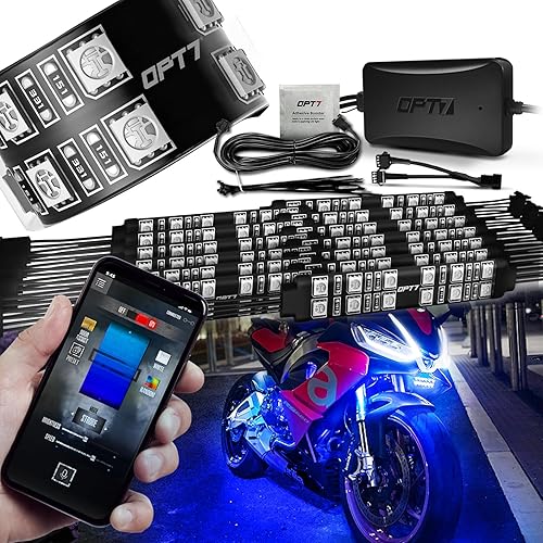 OPT7 Aura Pro - Kit de luz LED para motocicleta, freno inteligente, RGB multicolor para bicicleta, luz de neón subterránea, aplicación Bluetooth,