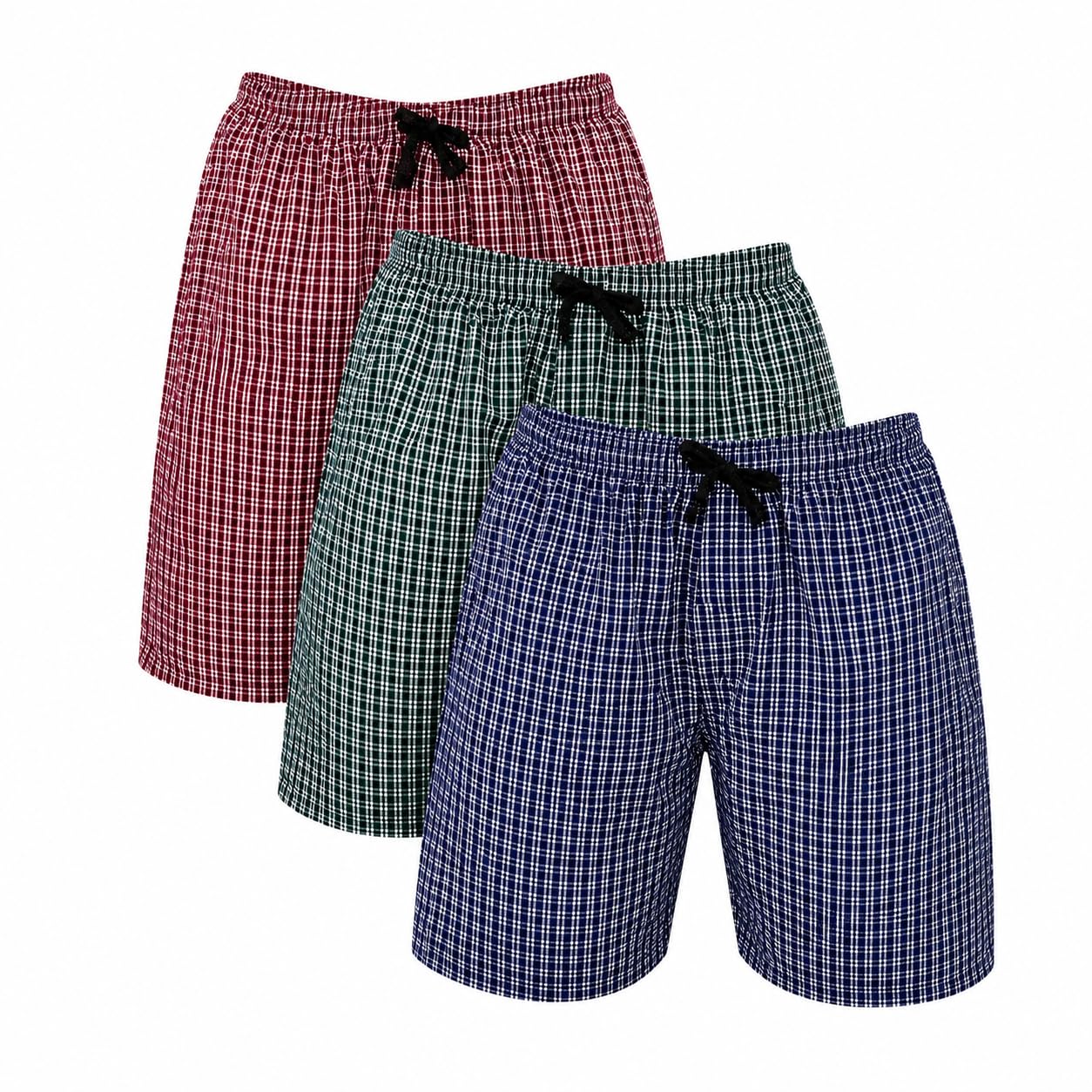 Men's Checkered Boxer Shorts, Pack of 3, Soft Cotton, Breathable Fabric, Adjustable Drawstring-image-48