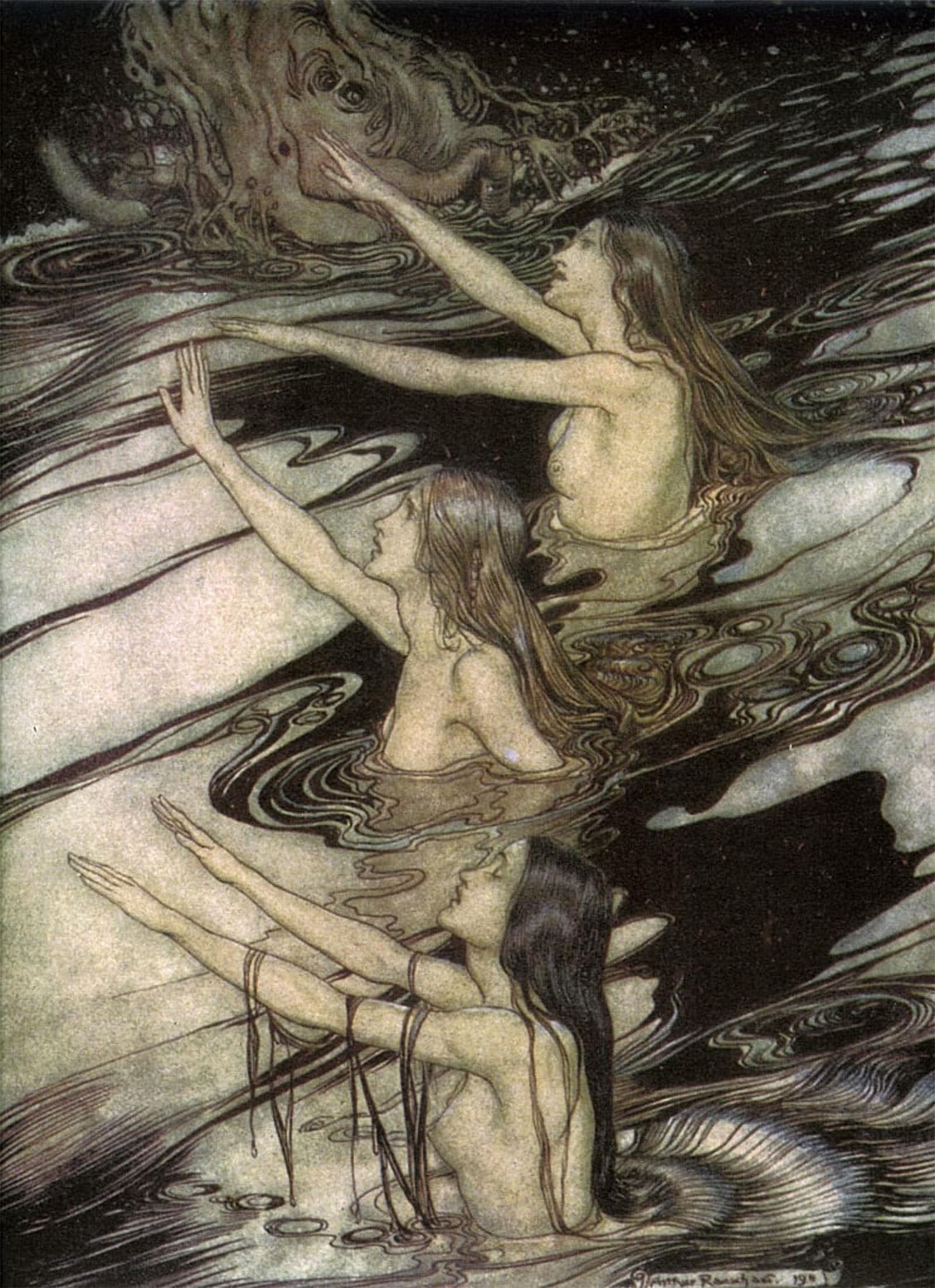Posteriik No Frame Famous Animal Posters Vintage Picture The Rhine Maidens By Arthur Rackham Modern Wall Decor For Home Decor 60X90cm