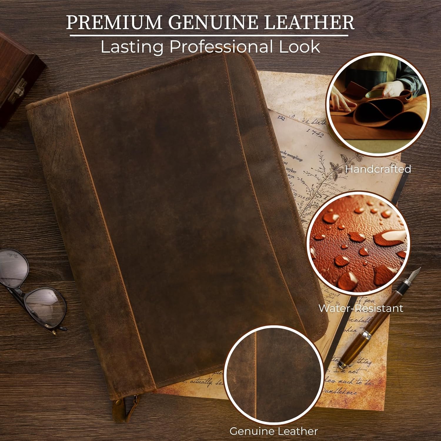 Leather Padfolio with Zipper – Business Portfolio for Men and Women, Legal Pad Portfolio, Leather Folder, Professional Padfolio for Meetings and Interviews - Image 3