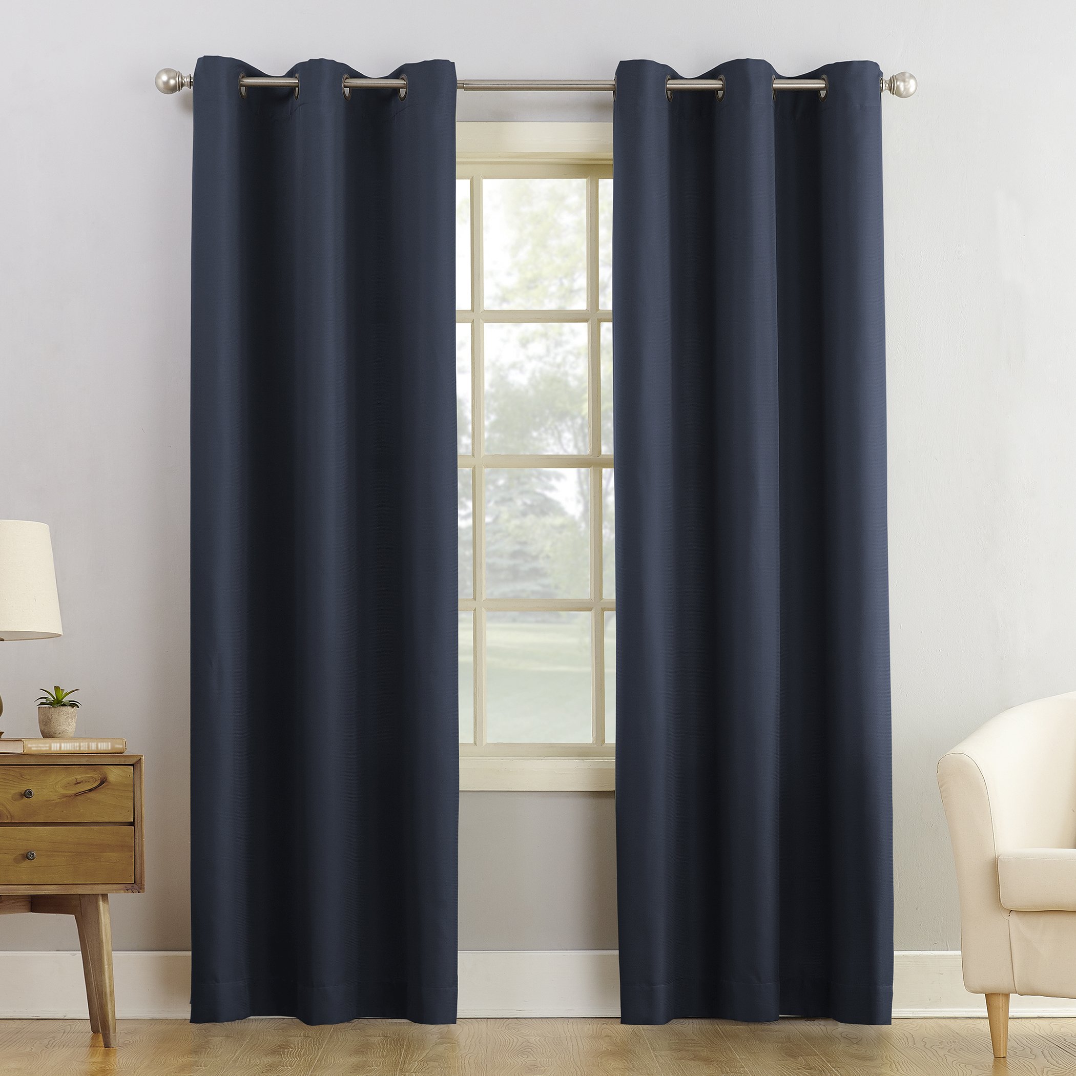 No. 918 Montego - Confezione da 2 tende con occhielli in tessuto casual testurizzato, 121,9 x 213,4 cm, colore: blu navy