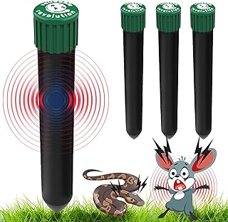 4 Pack Sonic Mole Chaser - Battery Operated Rodent Repeller Stake, Scares Away Moles, Voles, Gophers and Rats by Reusable Revolution (Green & Black)