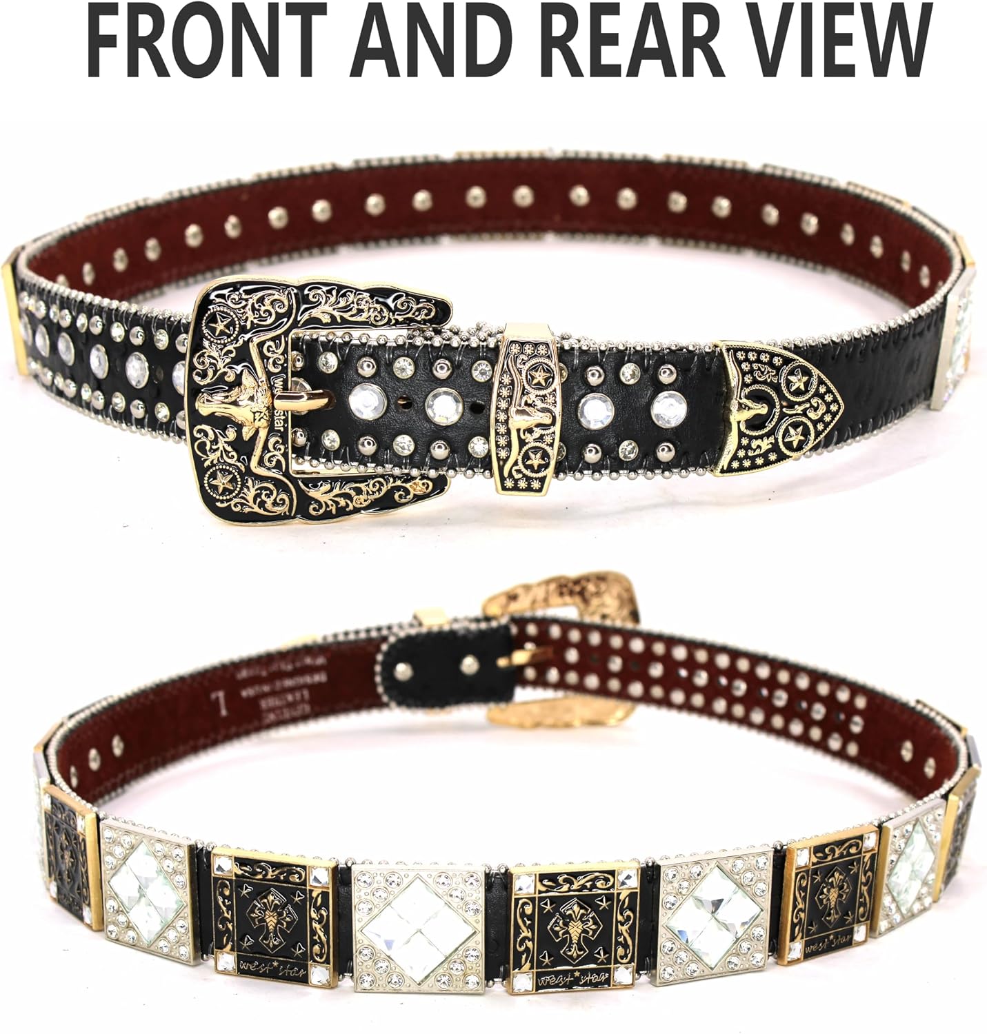 Genuine Leather Rhinestone Belt for Women & Men - Western Style with Sparkling Crystal Studs image 3