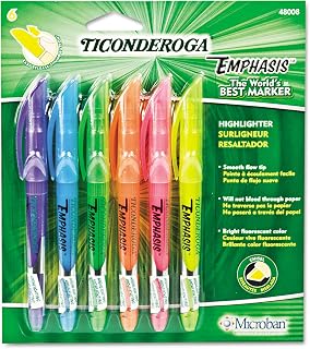 Ticonderoga Emphasis Highlighters, Pocket Style, Assorted Colors, 6 Count (X48008)