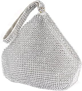 ELEOPTION Lady Silver Evening Clutch Purses for Women Evening Bag Full Rhinestones Wedding Bag Handbag