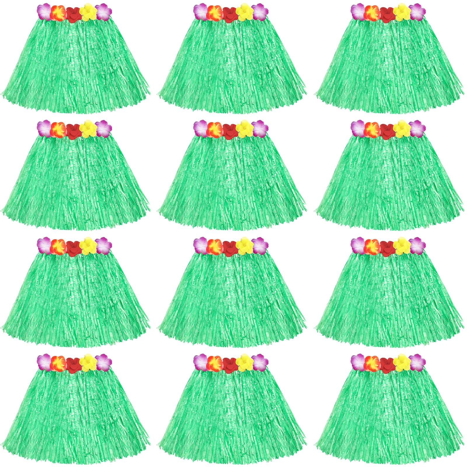 Shappy 12 faldas hawaianas Luau de seda verde hibisco de imitación para fiestas de disfraces, cumpleaños, celebraciones