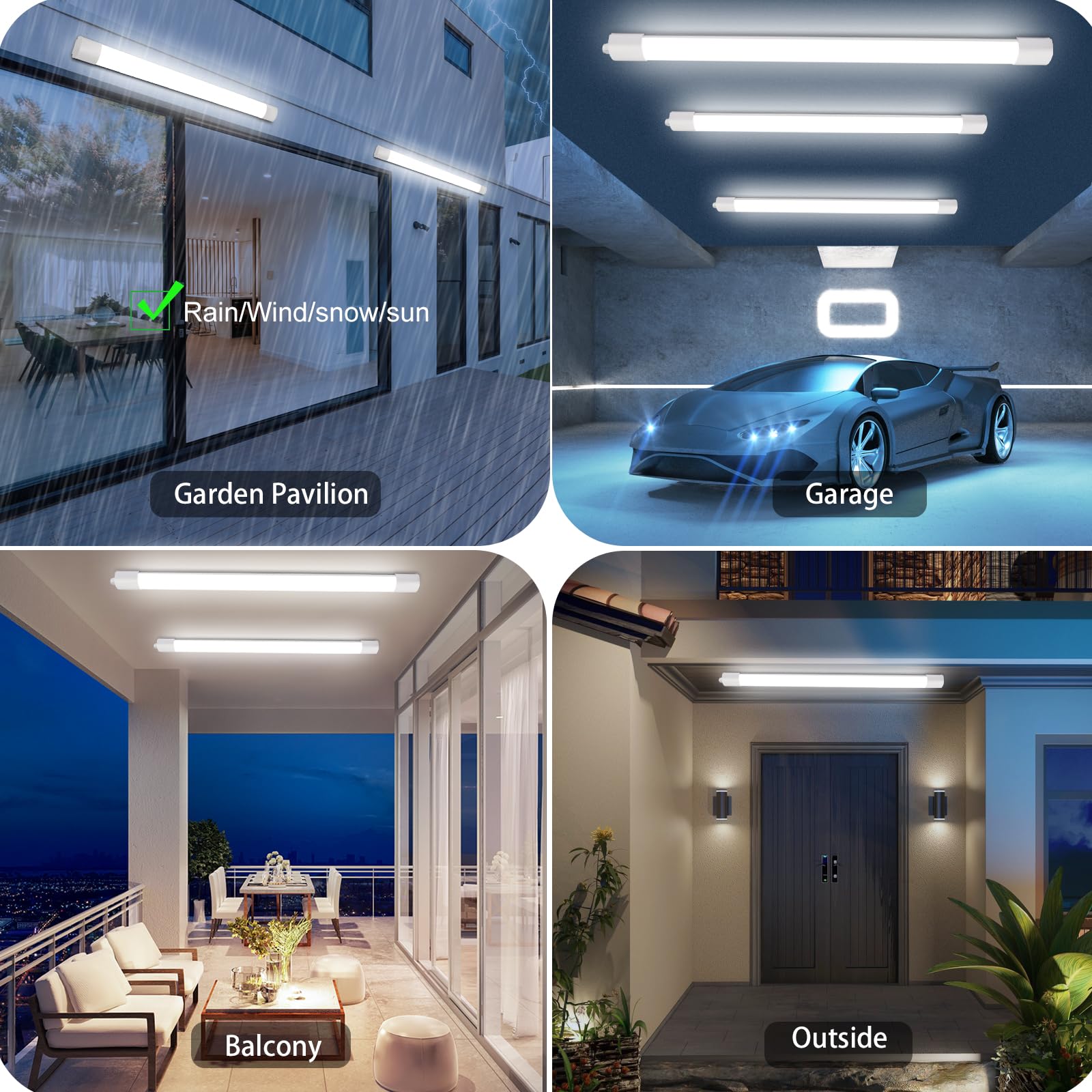 4 luci LED per ambienti umidi, 150 cm, tubo LED 45 W, 5000 lm, IP65, impermeabile, per ambienti umidi, per cantina, officina, garage, cucina, bagno, ufficio, bianco neutro, 4000 K