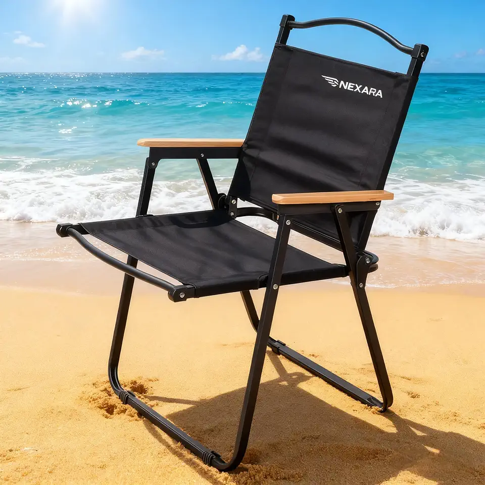 Cadeira de Praia 150kg Dobrável, Cadeira de Camping Portátil com Tecido Oxford 600D - Conforto Ergonômico, Super Leve (2.3kg) para Praia, Viagens, Jardim e Eventos