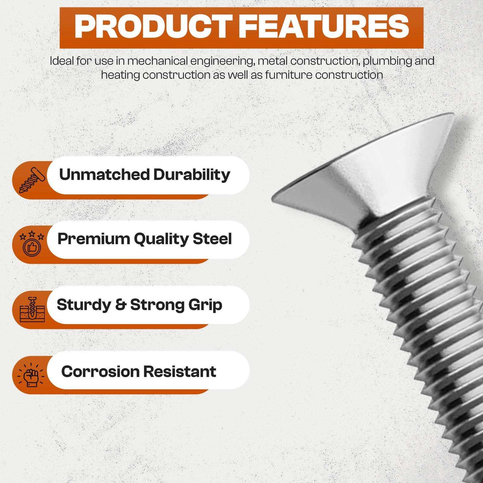 Tornillo de cabeza avellanada M5 x 40mm de acero inoxidable de primera calidad - DIN 7991 - paquete de 50 - hexágono interior - Ideal para proyectos industriales y domésticos - A2 V2A VA