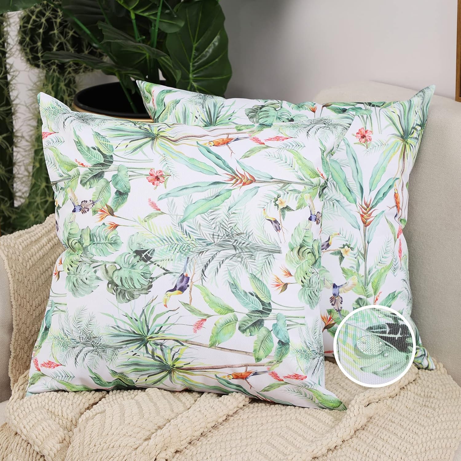 COFEDE Pack of 2 Outdoor Waterproof Cushion Covers, Water Resistant