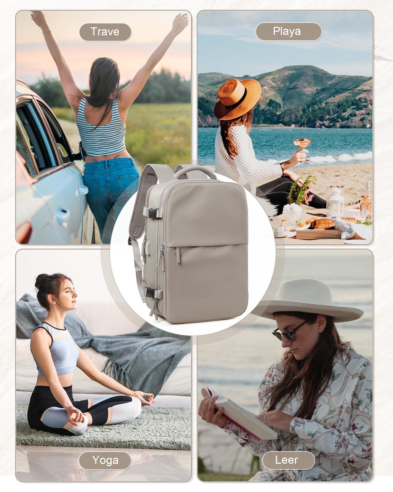 Mochila Viaje al Vacío con Bomba, Mochila de Viaje Cabina Avion 40x30x20 Ryanair,Impermeable Mochila Compresion al Vacio Para Portatil 14" Hombre y Mujer(Marrón grisáceo)