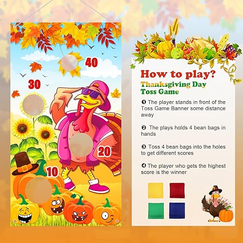 Miniatura 5 de Juegos de festival de otoño, divertido juego de lanzamiento, con 4 bolsas de frijoles, pancarta premium, accesorios y bolsa de almacenamiento,