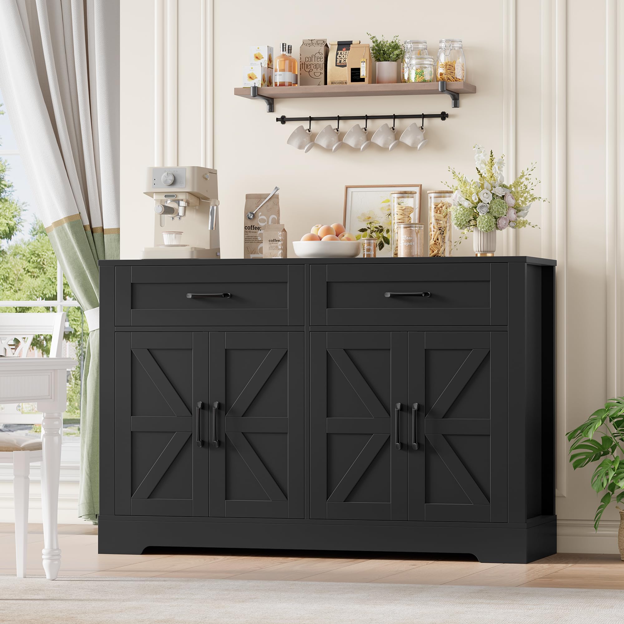 HOCSOK Sideboard Küchenbuffet mit Arbeitsplatten, küchenschrank 2 Schubladen und 4 Türen für Küche,Wohnzimmer, Flur und Esszimmer