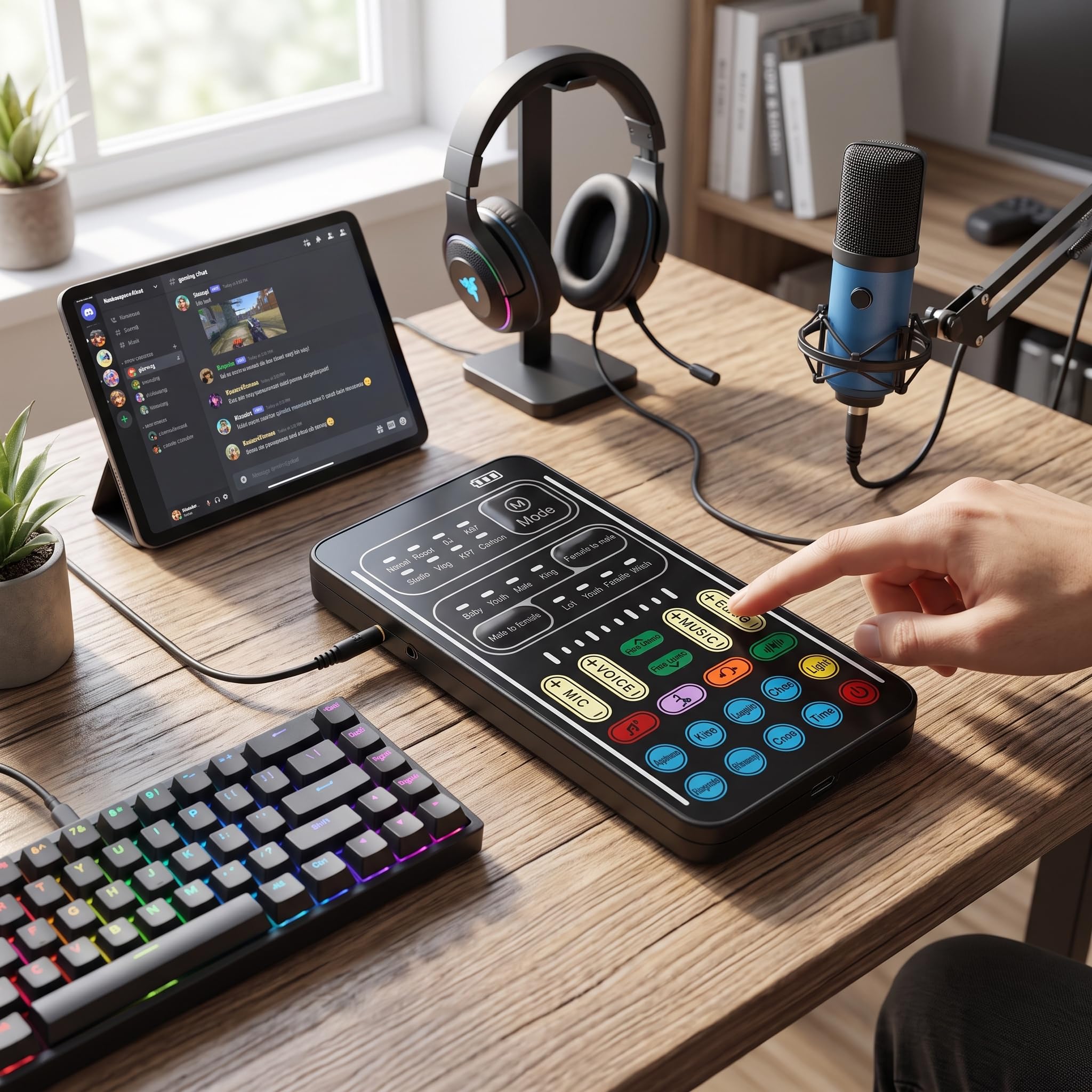 I9 Changeur de Voix Portable avec Bluetooth 5.0, Microphone Modulateur pour Jeu, Carte Son en Direct pour Ordinateur