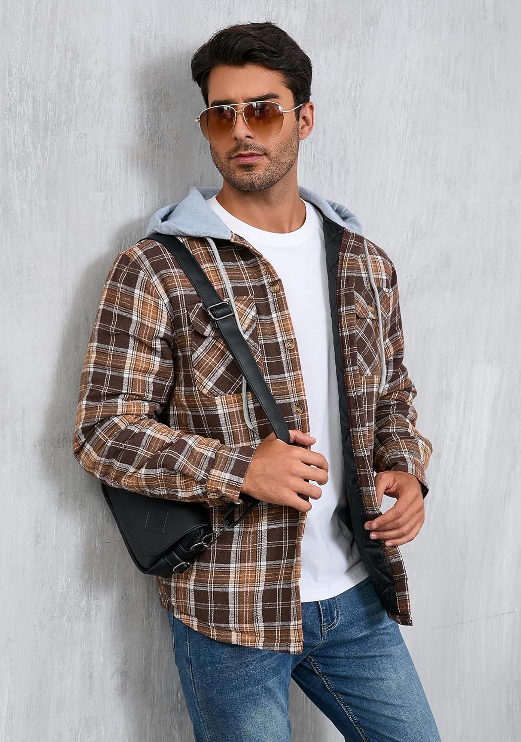 Men's Quilted Lined Flannel Shirt Jacket Button Down Flannel with Hood Lightweight Quilted Jackets for Men - Image 2
