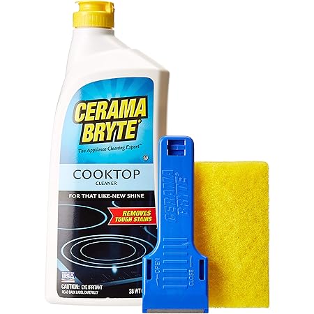 Cerama Bryte Ceramic Cooktop Cleaner (28 oz), Scraper and 5 Cleaning Pads Combo Kit