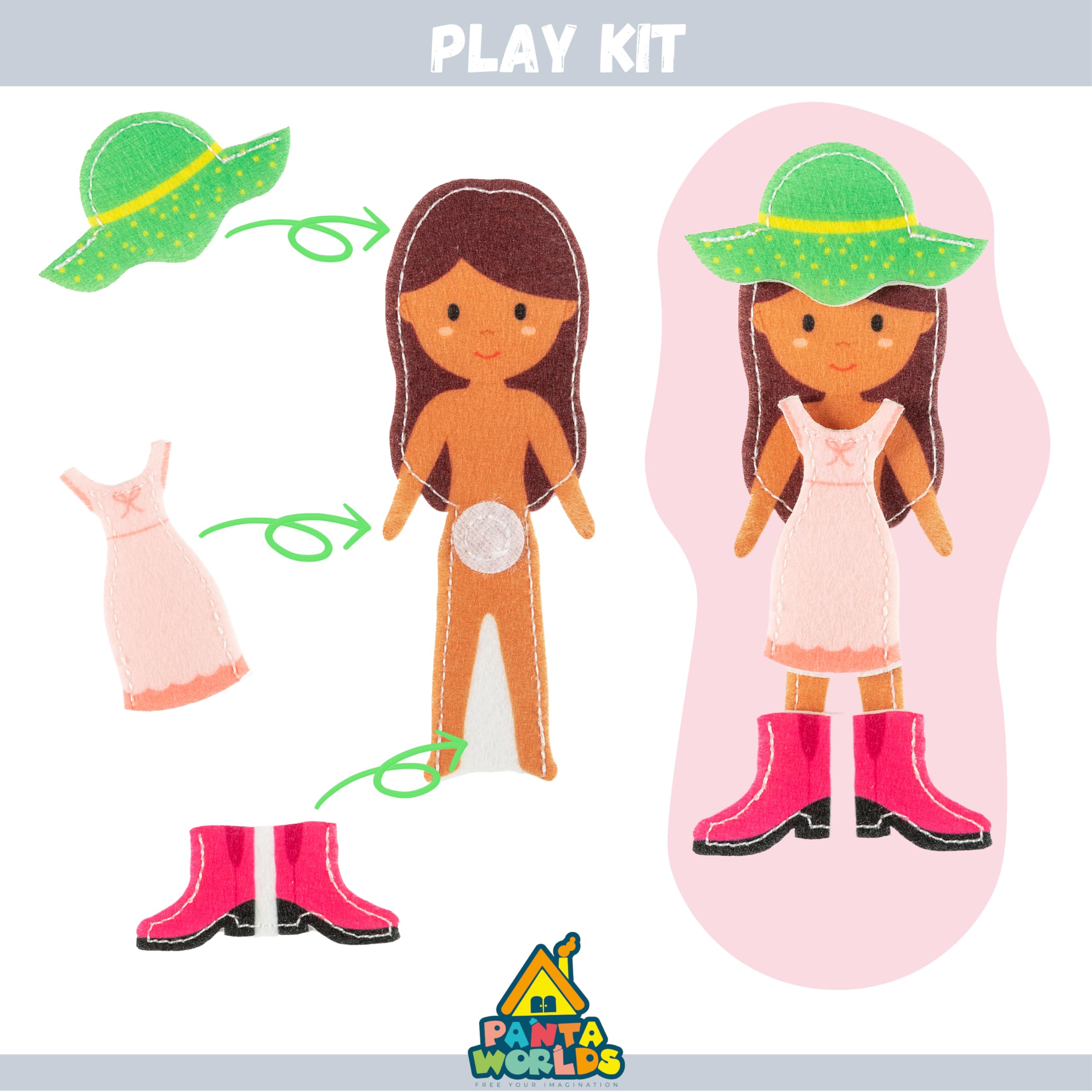 Pantaworlds | Play Kit Feltro per Quiet Book, Set Personaggi in Feltro per Libro Montessori Interattivo, Marionette da Mano per Bambini | Idea Regalo Bambini | Certificato CE | Bambole - 5