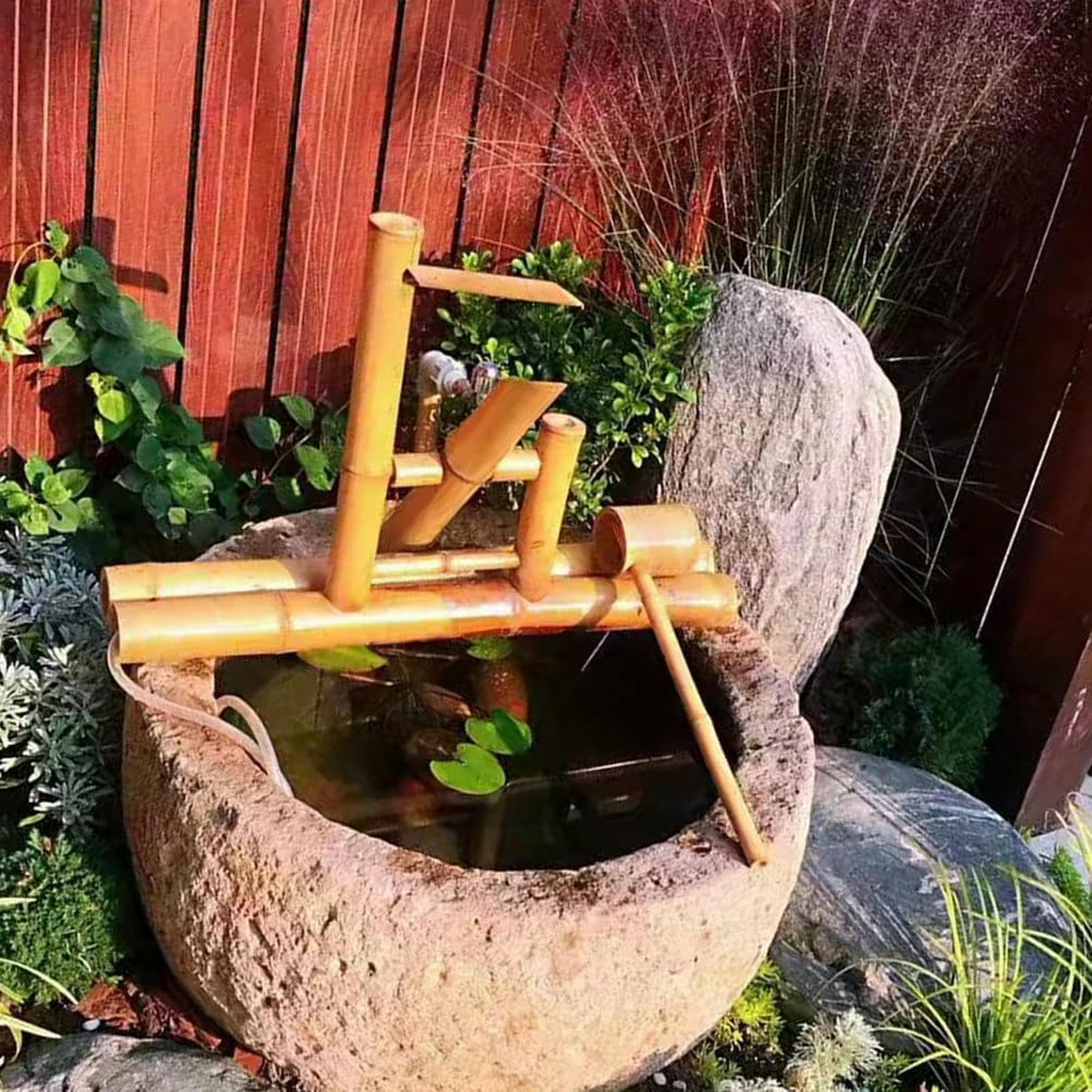 Decorazione della Fontana d'Acqua All'aperto, Caratteristica Zen Feng Shui con Pompa d'Acqua, Kit di Fontana in bambù A Oscillazione Tradizionale per Giardino Giardino