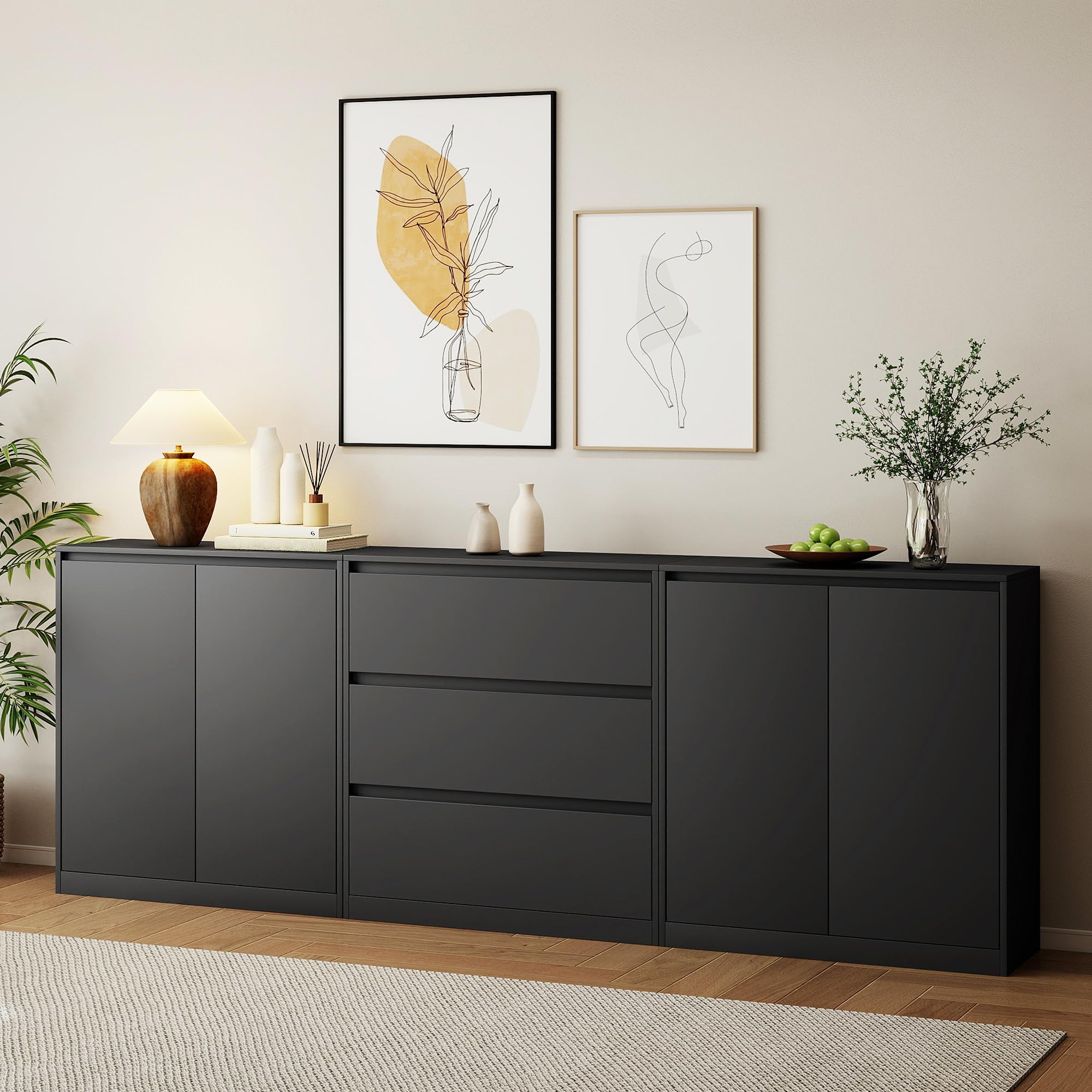AMERLIFE 95" W DIY Modular Storage Cabinet, 3-Piece Mixed Storage Units